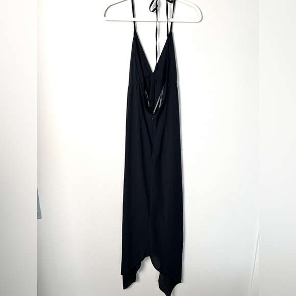 Black Halter Deep V-neck Maxi Dress with asymmetrical hem Size Medium Classic - Picture 4 of 8